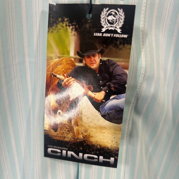 Cinch Men's XXL Button-Down Western Shirt Stripes White & Light Blue NWT - Picture 6 of 13